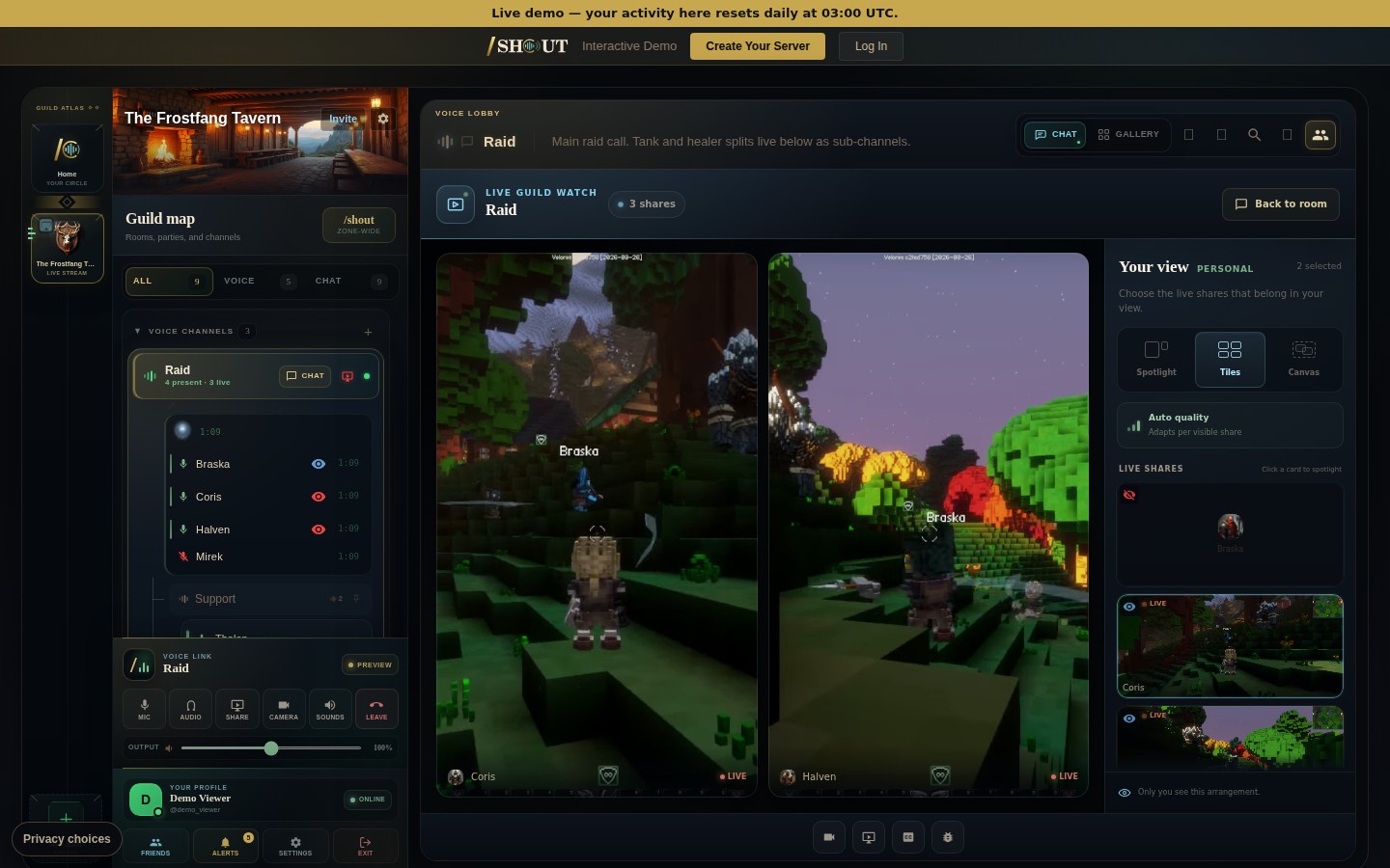 Shout personal view with one live share hidden